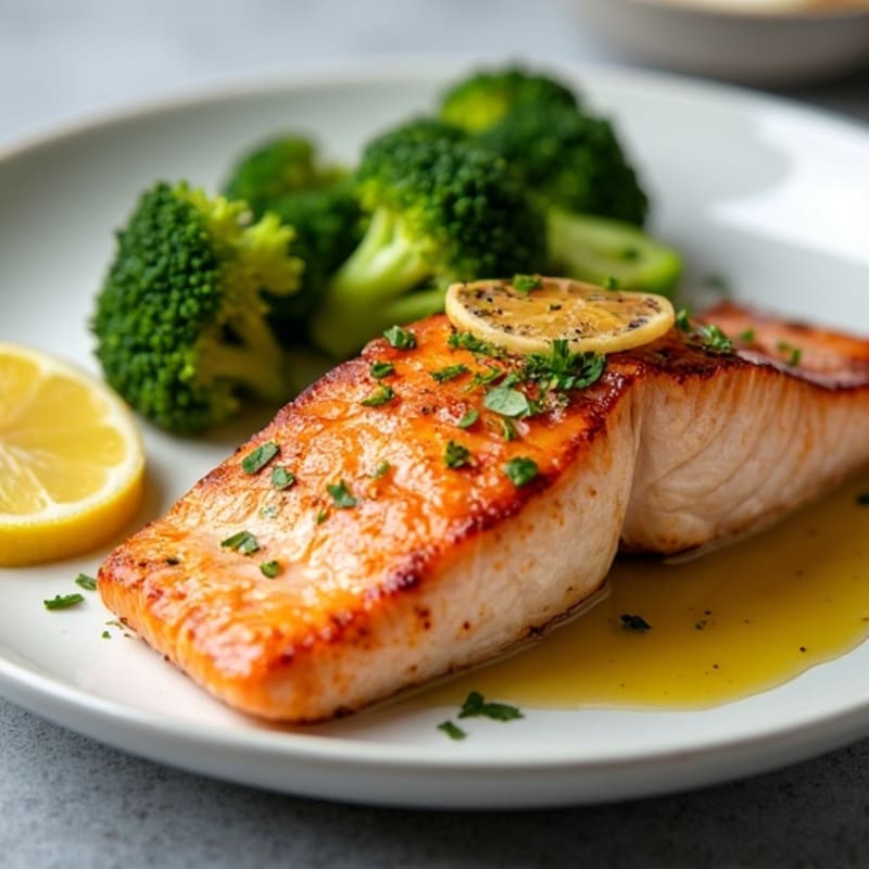 Seared Salmon with Roasted Broccoli and Lemon