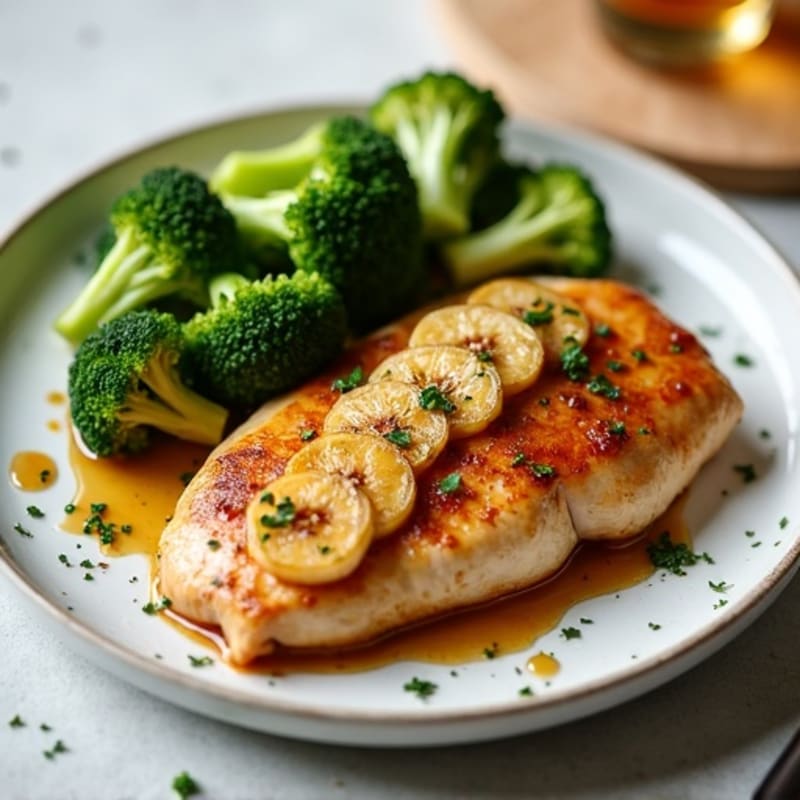 Caramelized Banana Glazed Chicken with Roasted Broccoli