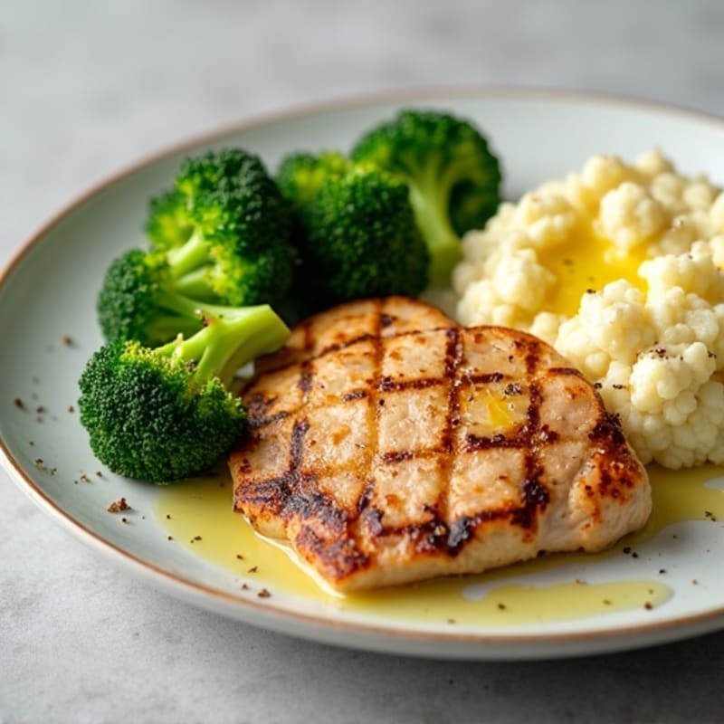 Seared Turkey Breast with Steamed Broccoli and Garlic Cauliflower Mash