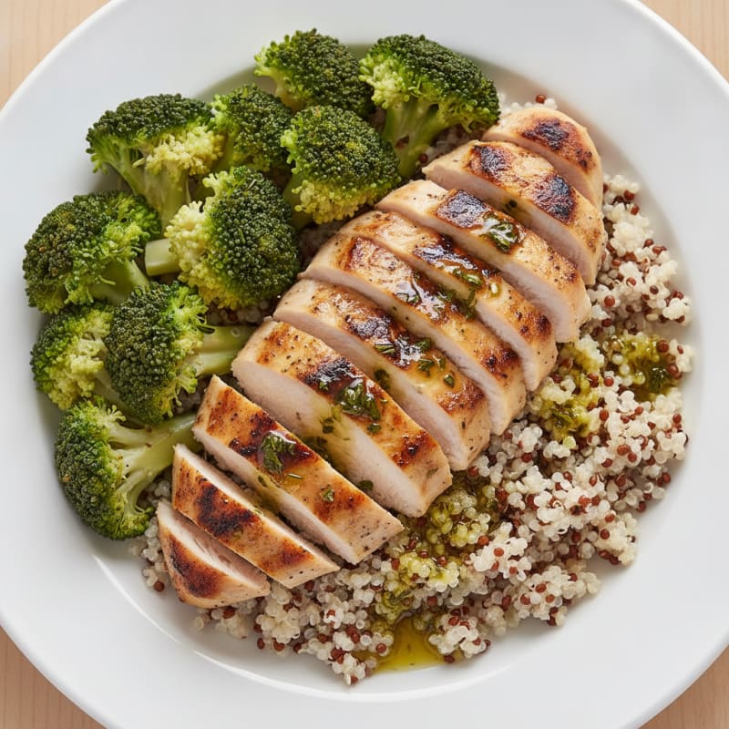 Grilled Chicken Breast with Quinoa and Steamed Broccoli