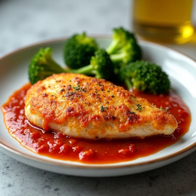 Crispy Baked Chicken with Marinara and Roasted Broccolini