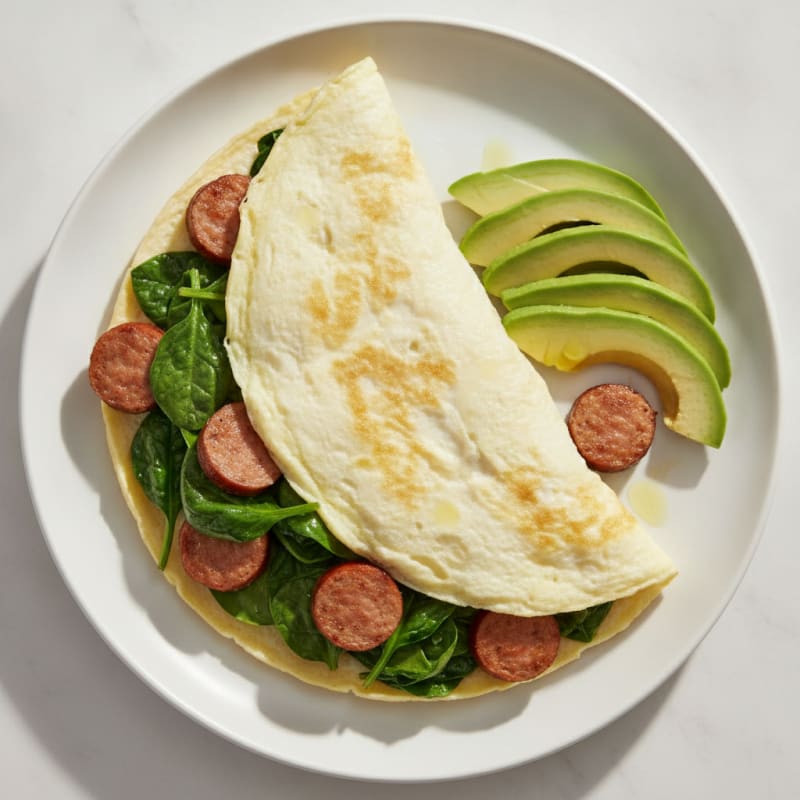 Egg White Spinach Omelette with Turkey Sausage