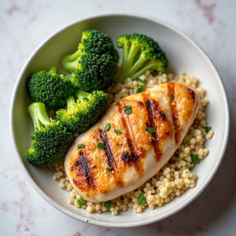 Grilled Chicken Breast with Quinoa and Steamed Broccoli