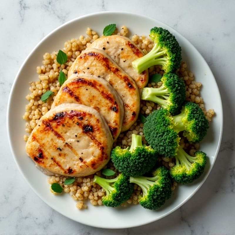 Grilled Chicken Breast with Quinoa and Roasted Broccoli