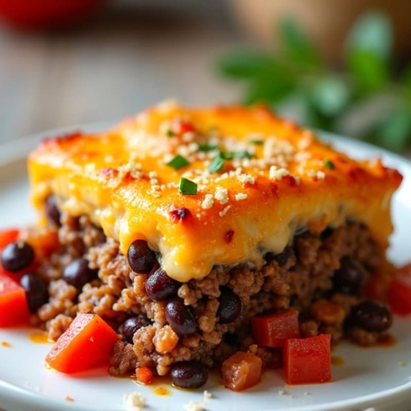 Hearty Lean Ground Beef and Black Bean Cheesy Bake