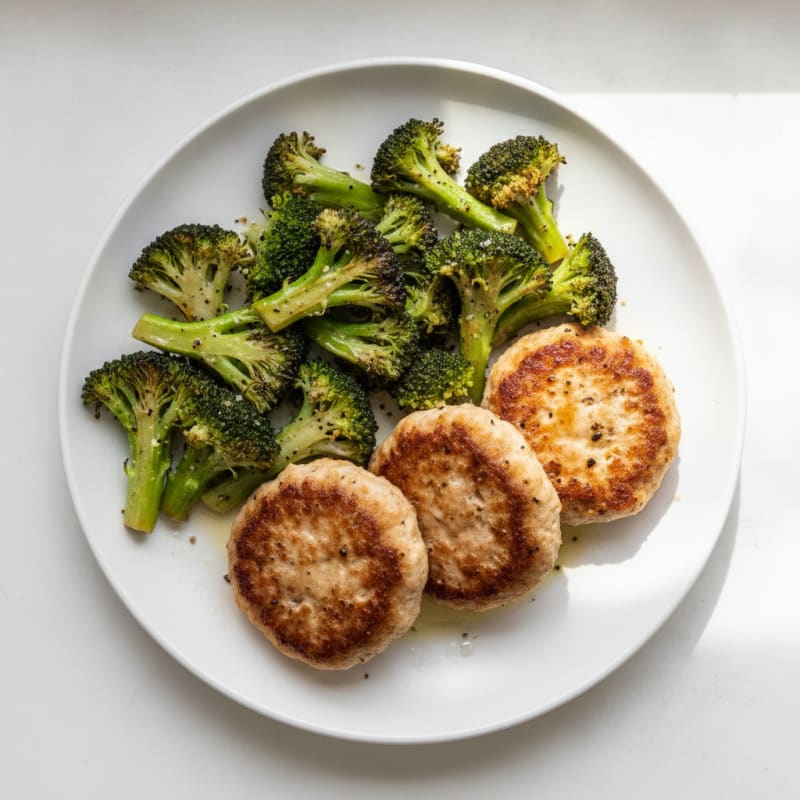 Seared Turkey Patties with Roasted Broccoli