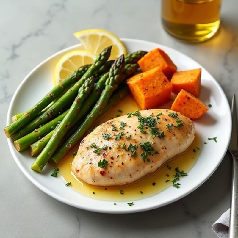 Sheet Pan Lemon Herb Chicken with Roasted Asparagus and Sweet Potatoes