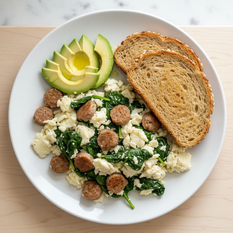 Egg White and Turkey Sausage Scramble with Spinach