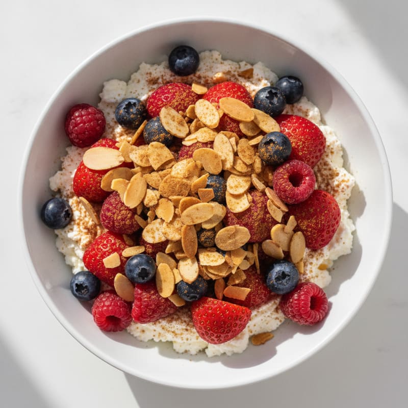 Cottage Cheese and Berry Protein Bowl with Almonds