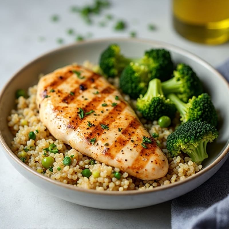 Grilled Chicken Breast with Quinoa and Roasted Broccoli