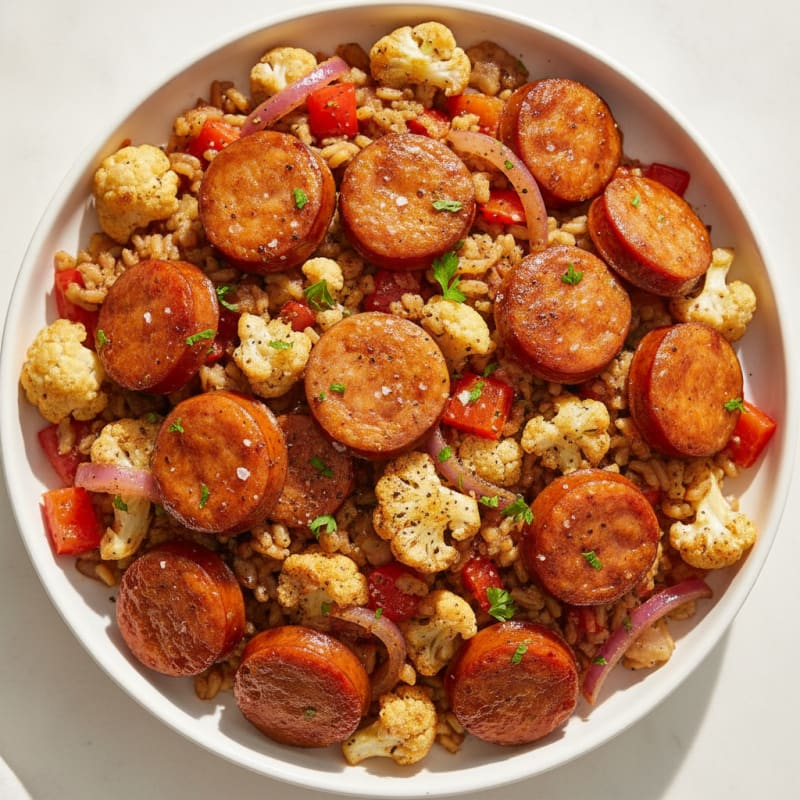 Andouille Sausage with Roasted Cauliflower Rice