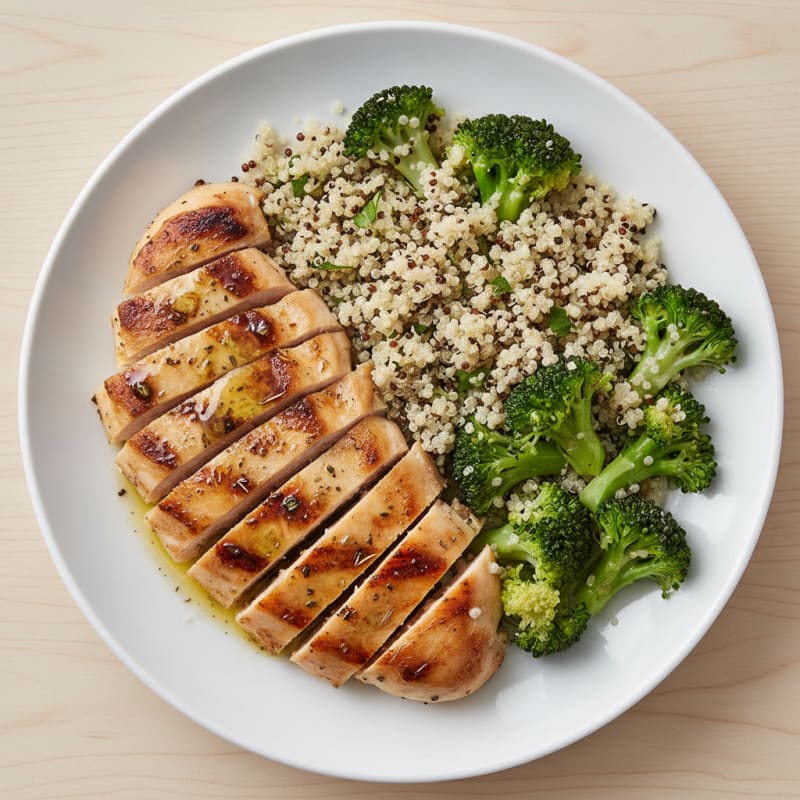 Grilled Chicken Breast with Quinoa and Steamed Broccoli