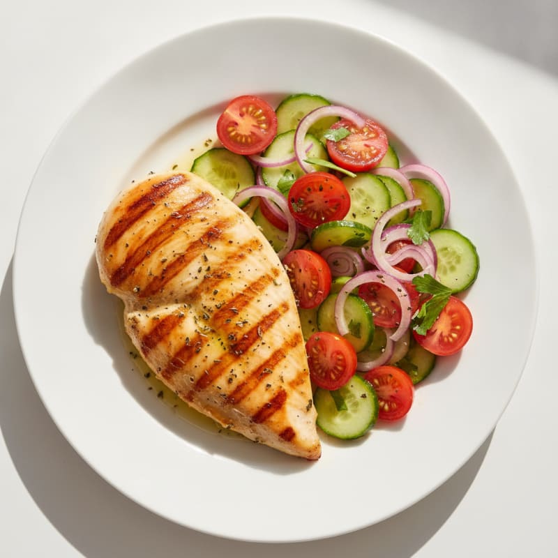Grilled Chicken Breast with Fresh Tomato Cucumber Salad
