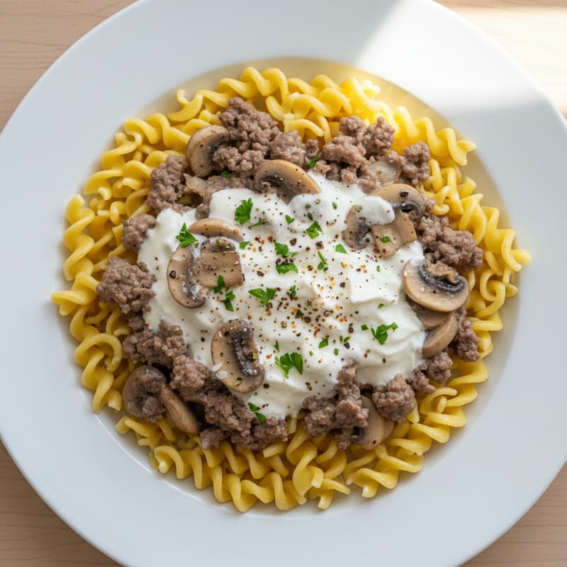 Creamy Mushroom Beef Stroganoff with Tender Egg Noodles