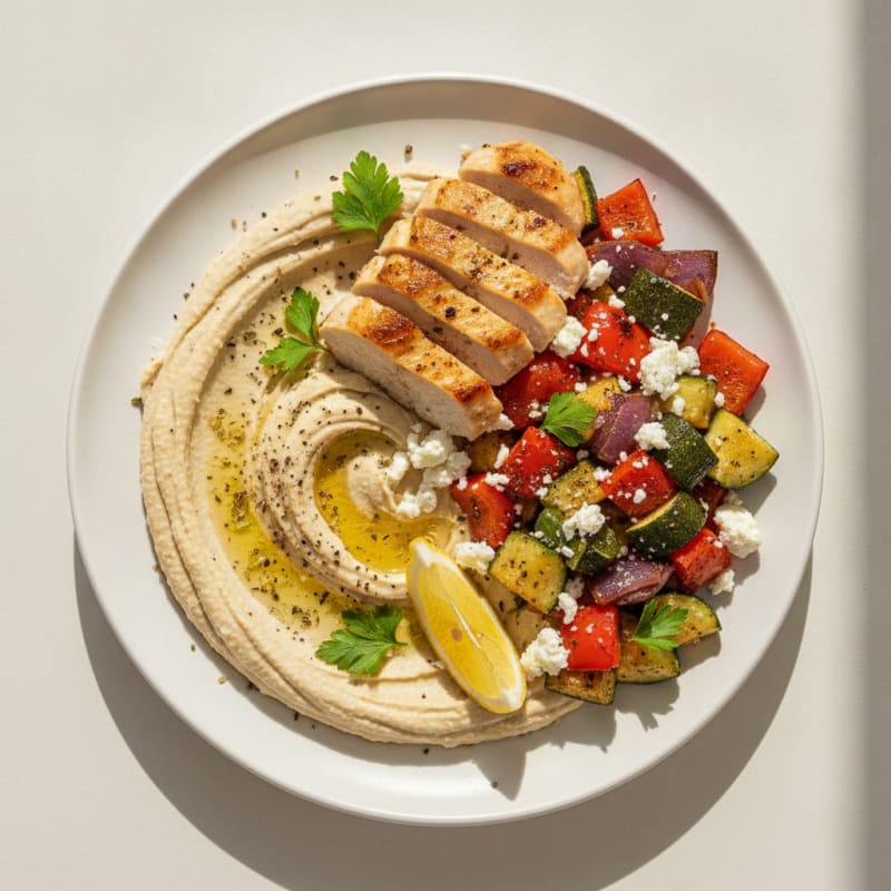 Hummus Platter with Roasted Vegetables and Feta