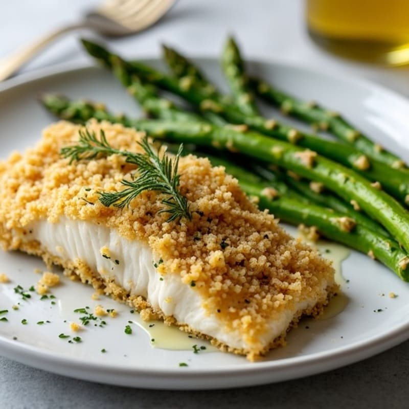 Herb-Crusted Baked Haddock with Roasted Asparagus