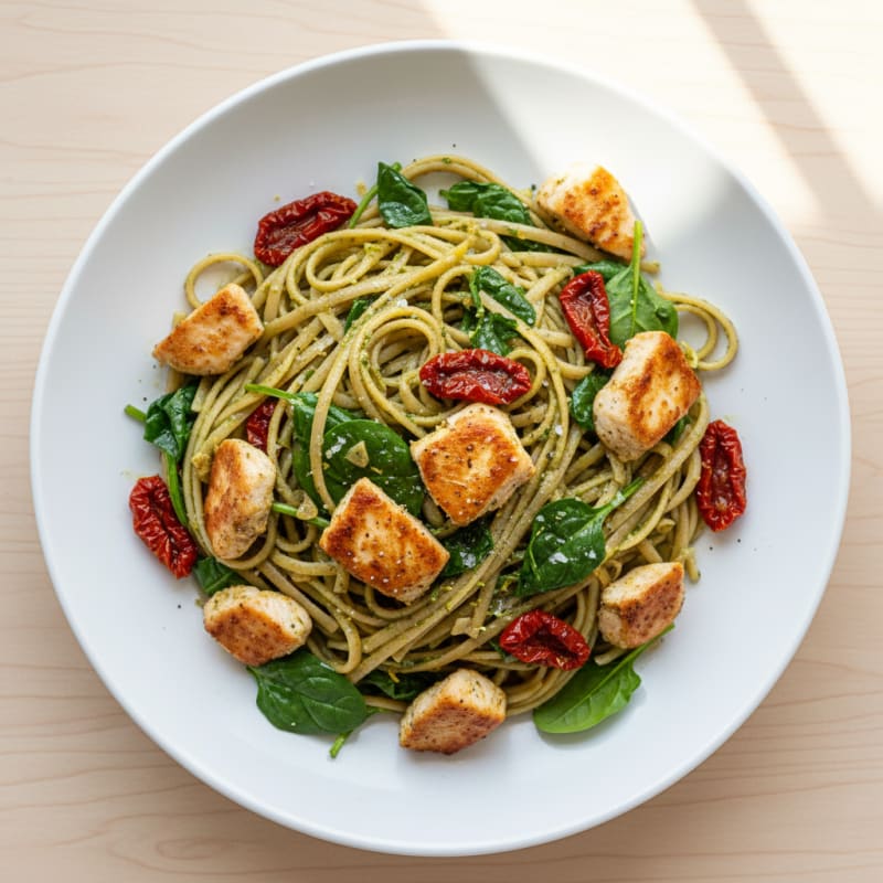 Pesto Chicken Linguine with Sun-Dried Tomatoes