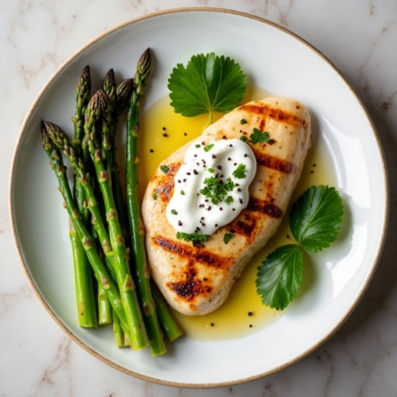 Grilled Chicken Breast with Roasted Asparagus and EVO Drizzle