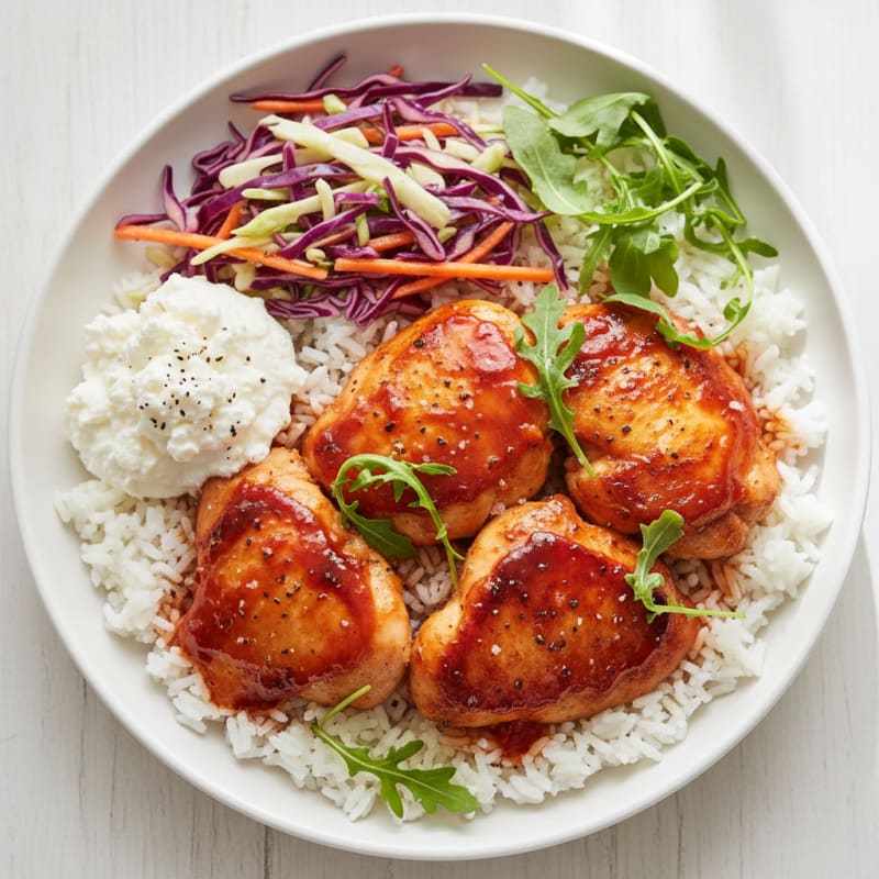 Sriracha Honey Chicken Thigh Rice Bowl