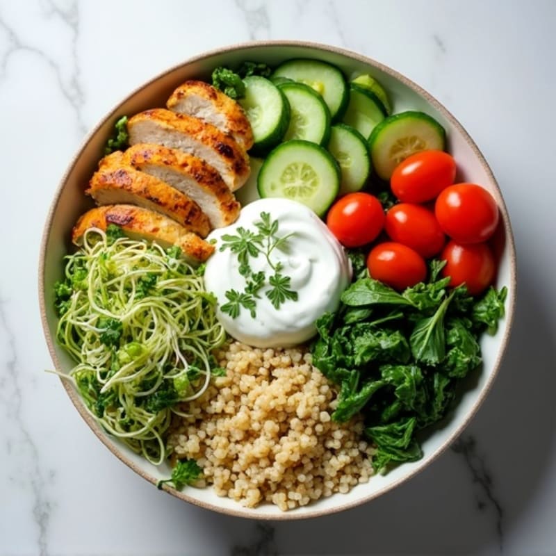 Chicken and Fresh Sprout Power Bowl with Creamy Lemon Herb Dressing