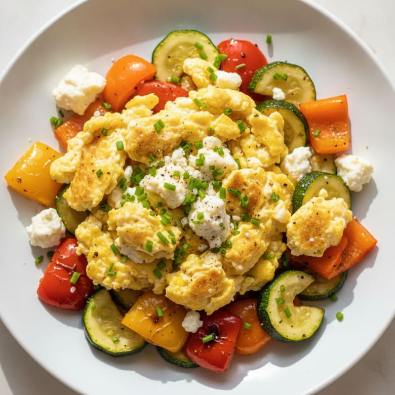 Hearty Scrambled Eggs with Roasted Vegetables