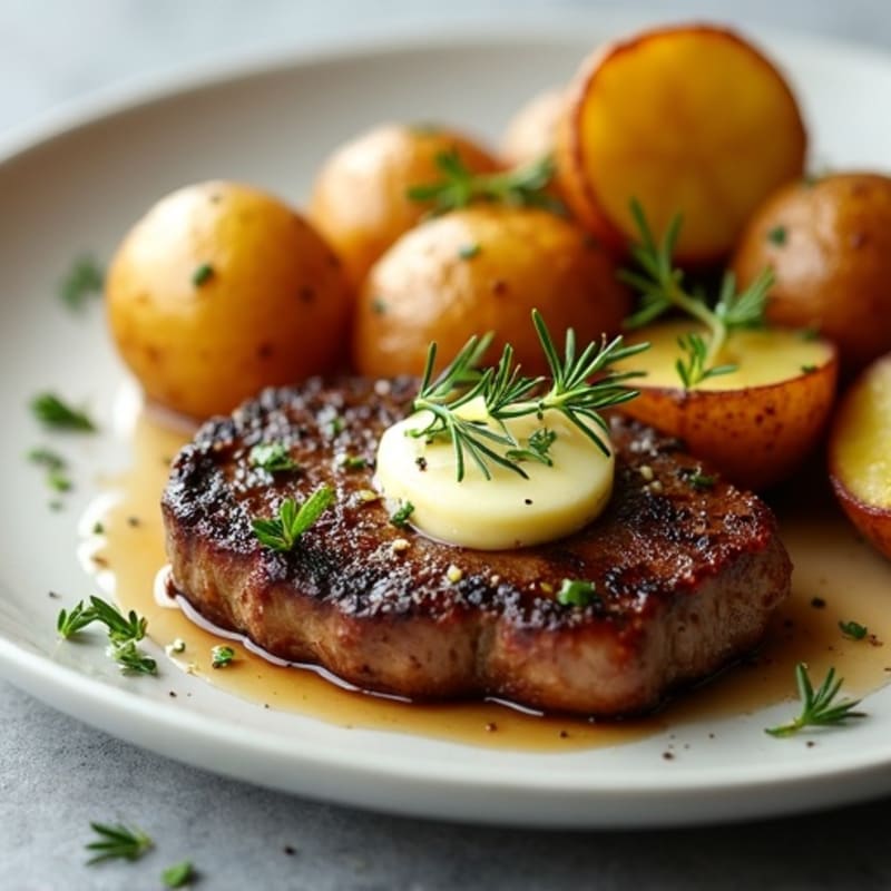 Herb-Garlic Butter Seared Steak with Roasted Baby Potatoes