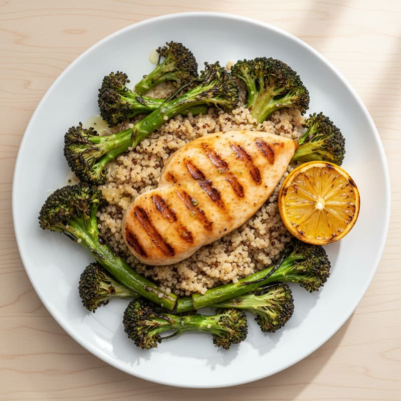 Grilled Chicken Breast with Quinoa and Roasted Broccoli