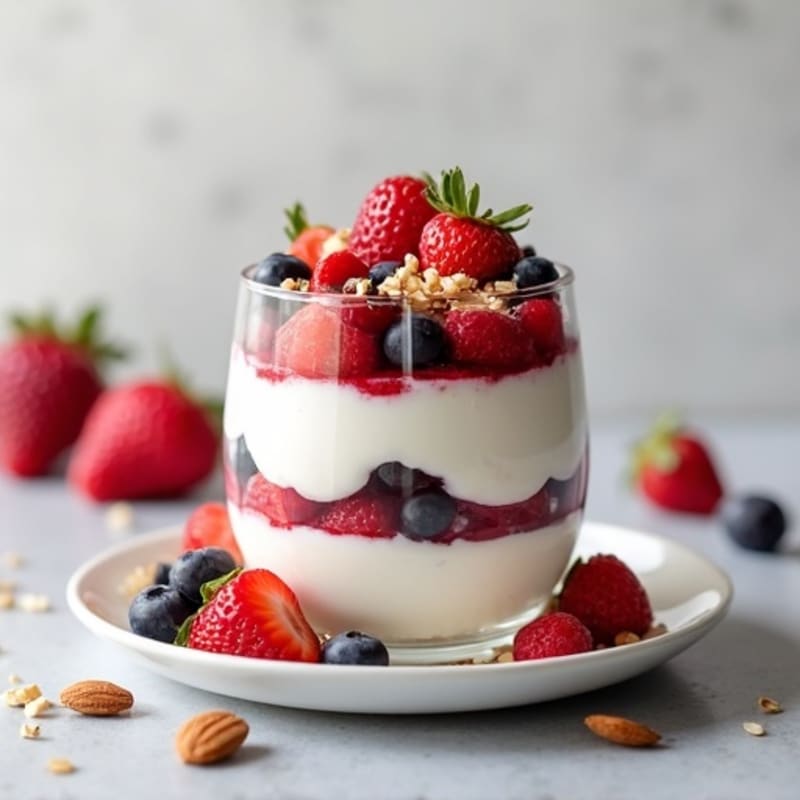 Greek Yogurt Protein Parfait with Mixed Berries and Almonds