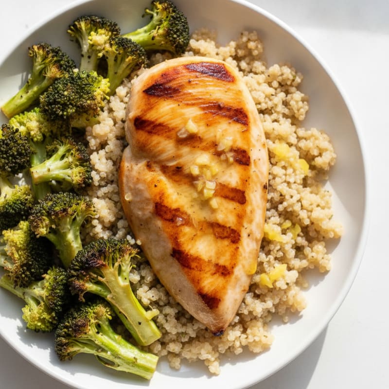 Grilled Chicken Breast with Quinoa and Roasted Broccoli