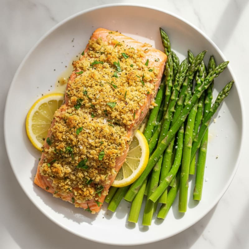 Garlic Herb-Crusted Salmon with Asparagus