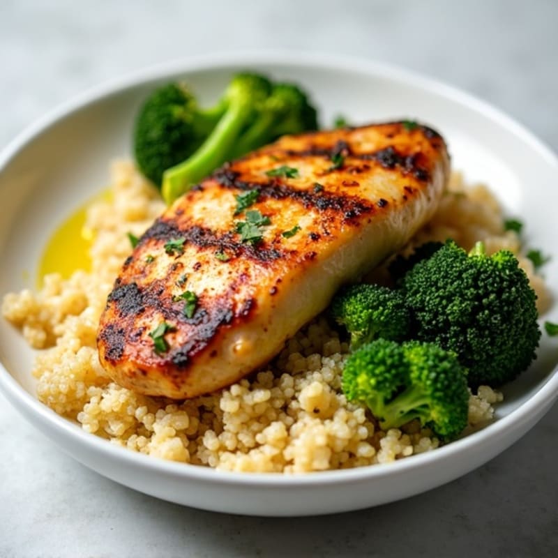 Grilled Chicken Breast with Quinoa and Roasted Broccoli