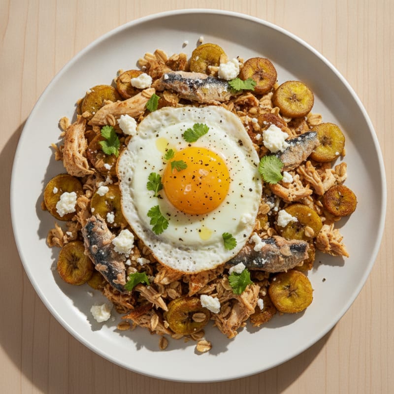 Sardine and Egg Plantain Hash