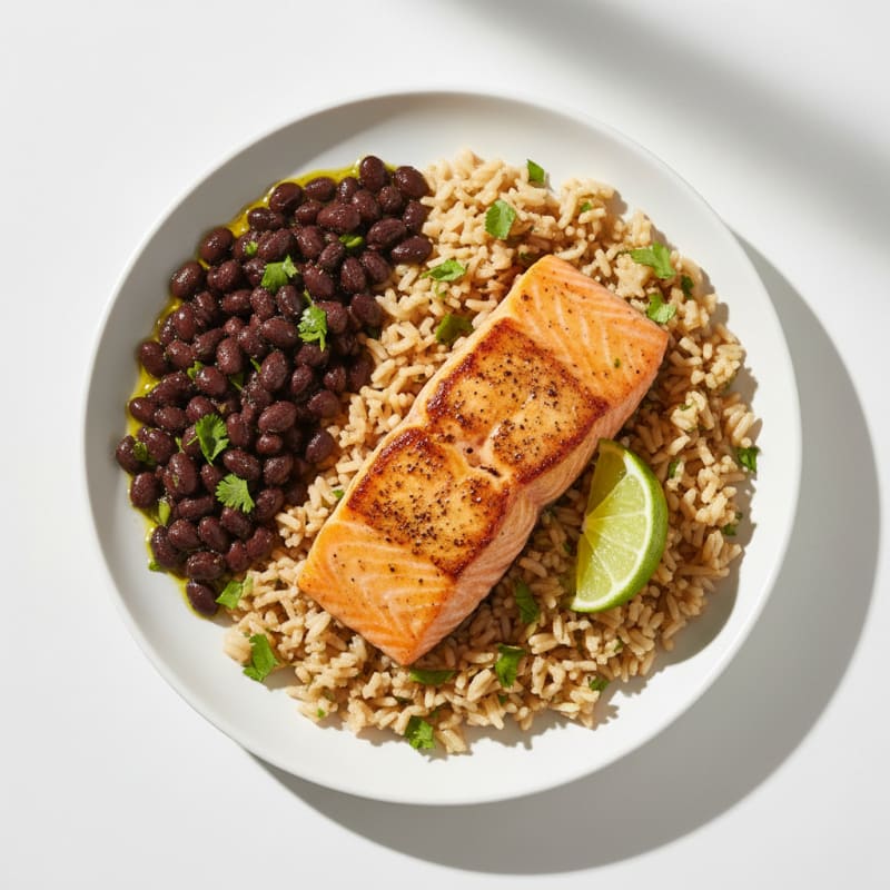 Pan-Seared Salmon with Herb Rice and Black Beans