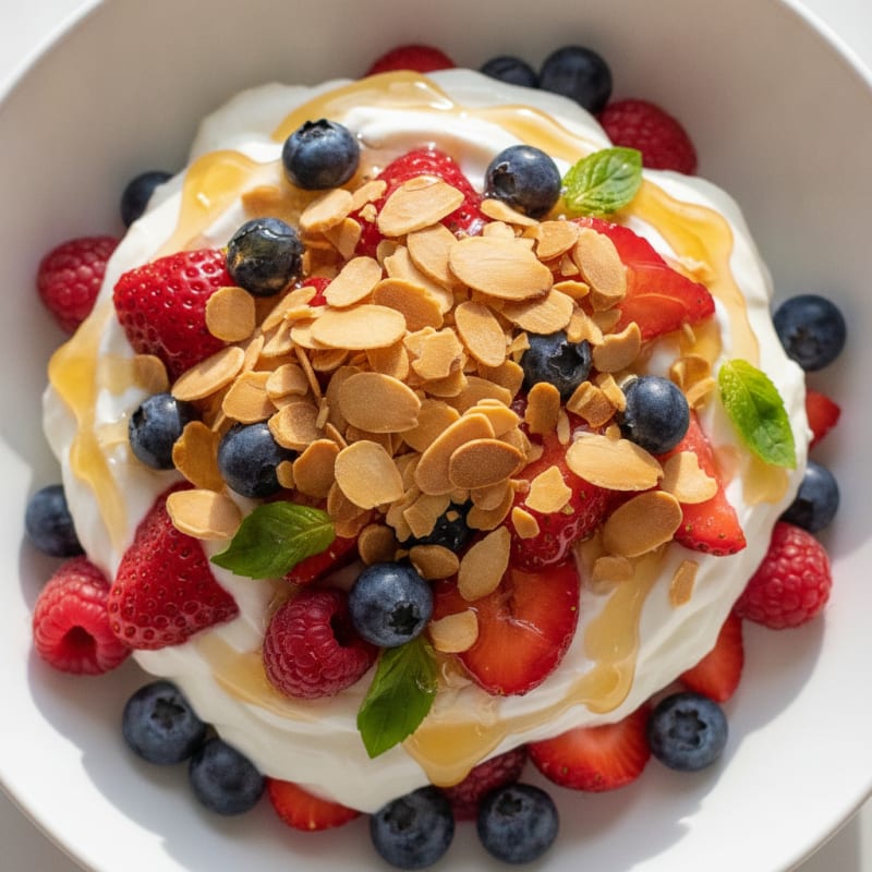 Greek Yogurt Protein Parfait with Mixed Berries and Almonds