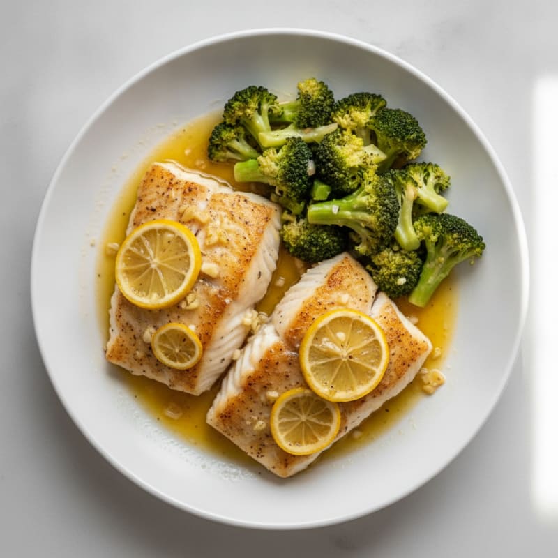 Baked Lemon Garlic Cod with Steamed Broccoli