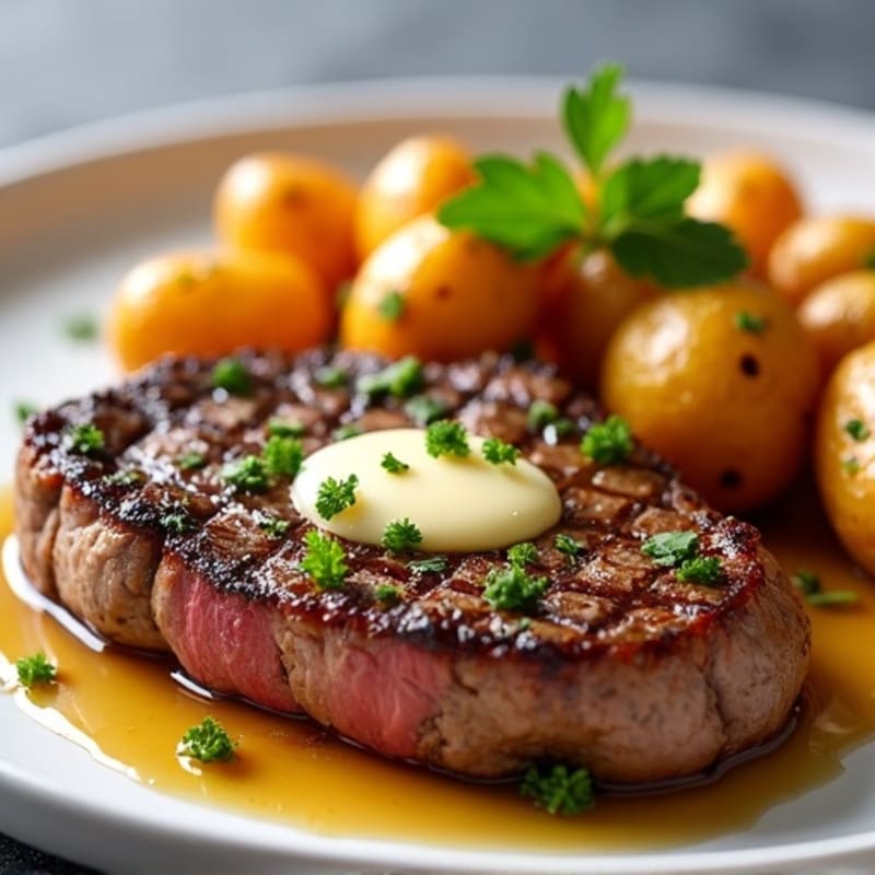 Pan-Seared Garlic Butter Steak with Crispy Roasted Potatoes