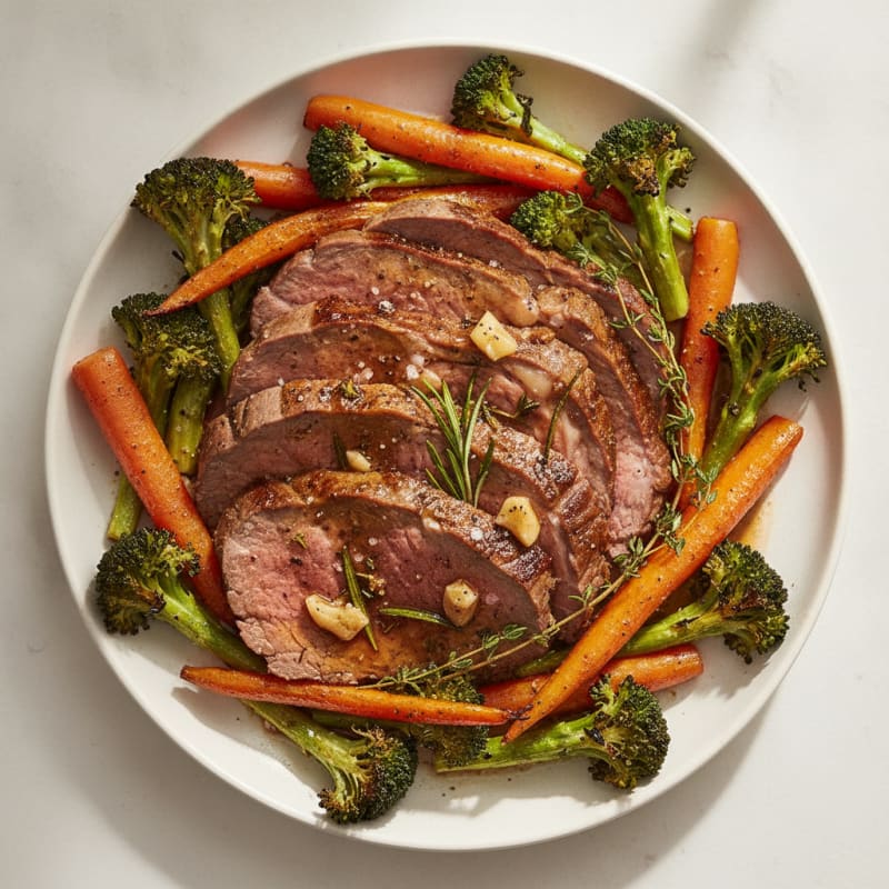 Garlic Herb Roasted Beef with Charred Broccoli