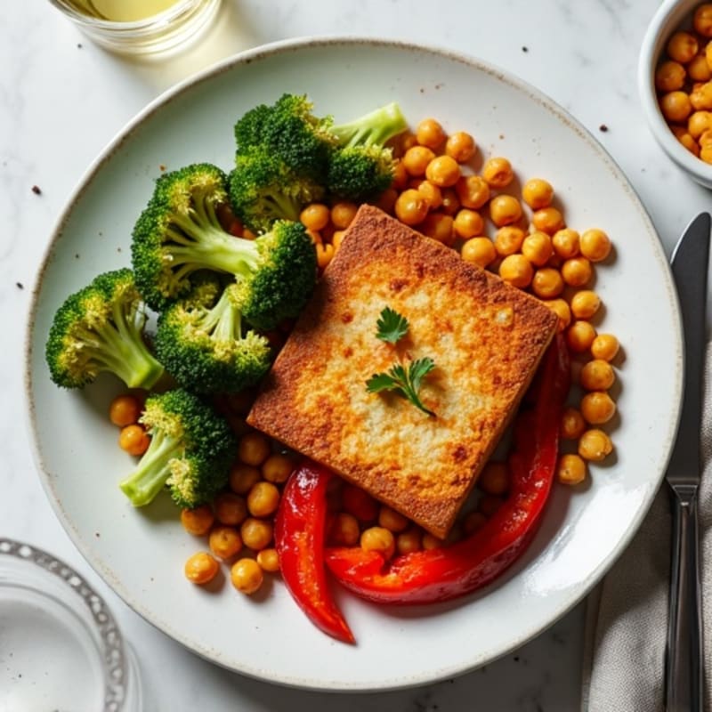 Crispy Baked Tofu with Roasted Broccoli and Bell Peppers