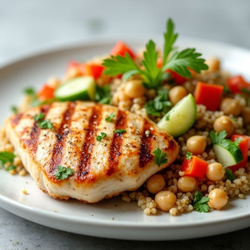 Grilled Chicken Breast with Crunchy Quinoa Salad and Lemon Vinaigrette