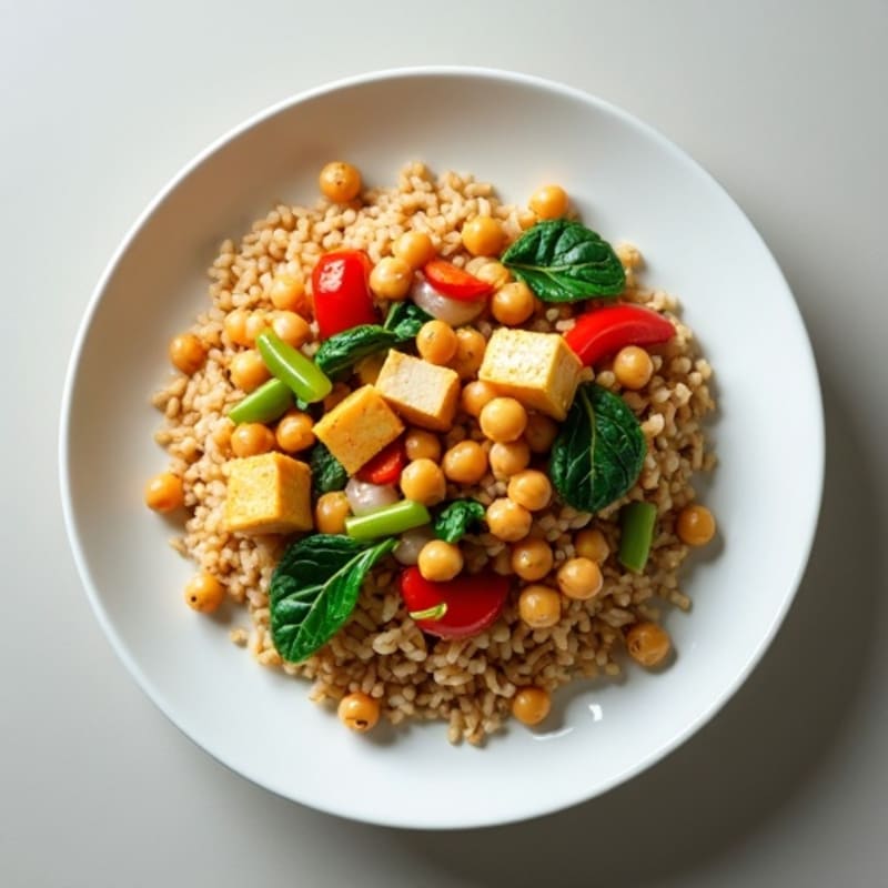 Creamy Chickpea and Edamame Stir Fry with Brown Rice