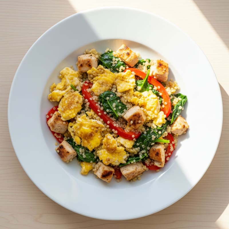 Scrambled Eggs with Chicken Breast and Quinoa