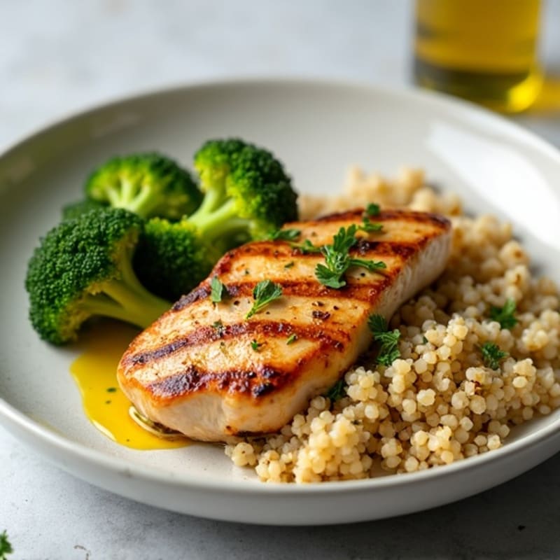 Grilled Chicken Breast with Quinoa and Roasted Broccoli