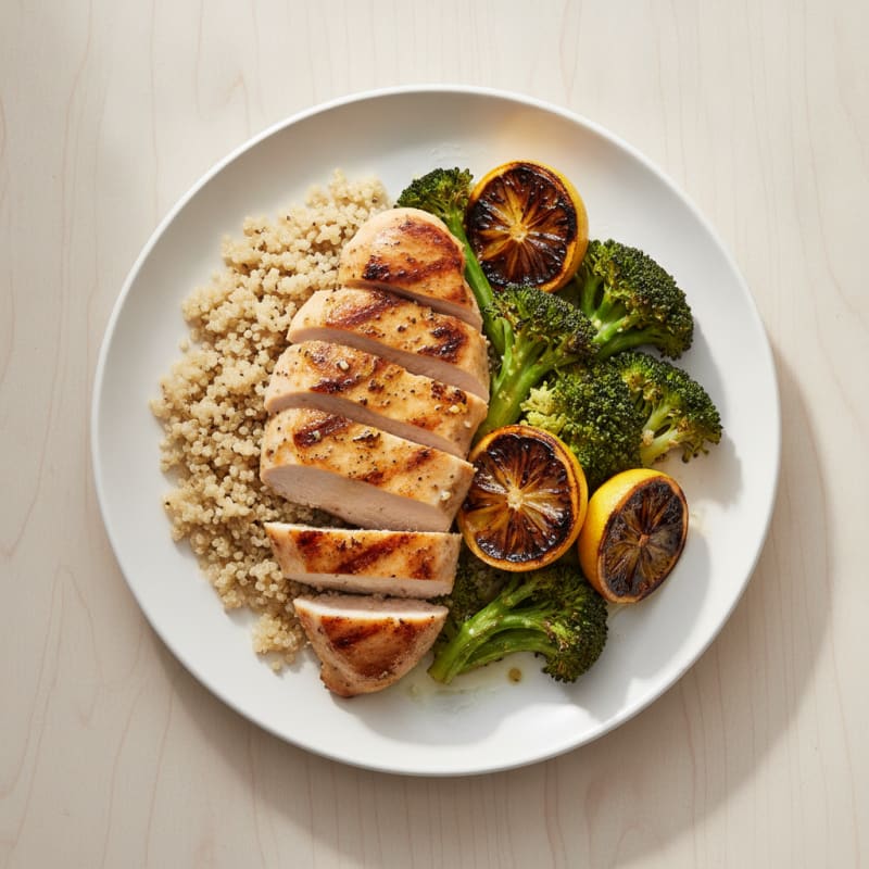 Grilled Chicken Breast with Quinoa and Roasted Broccoli