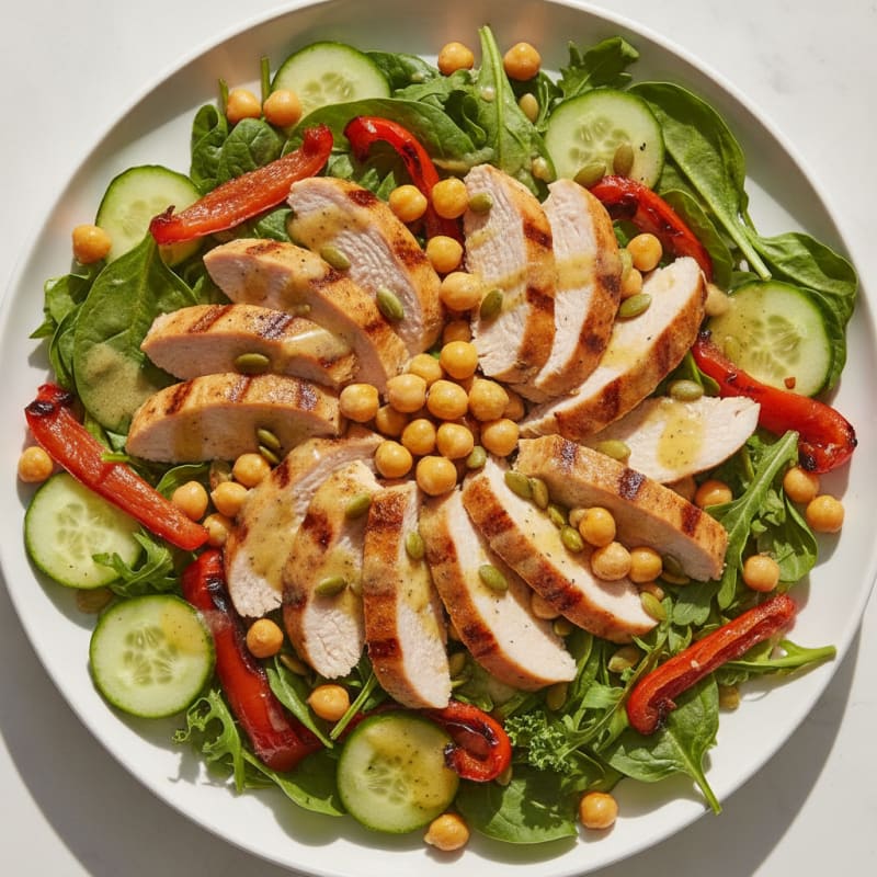 Grilled Turkey Breast Salad with Chickpeas and Roasted Red Peppers