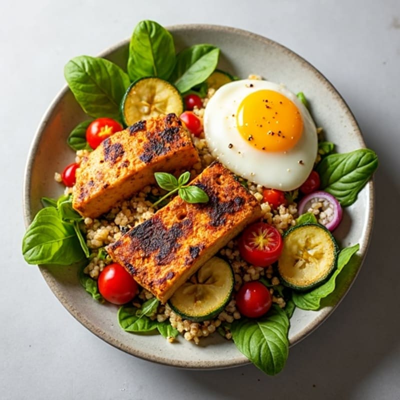 Grilled Tempeh and Quinoa Salad with Roasted Vegetables
