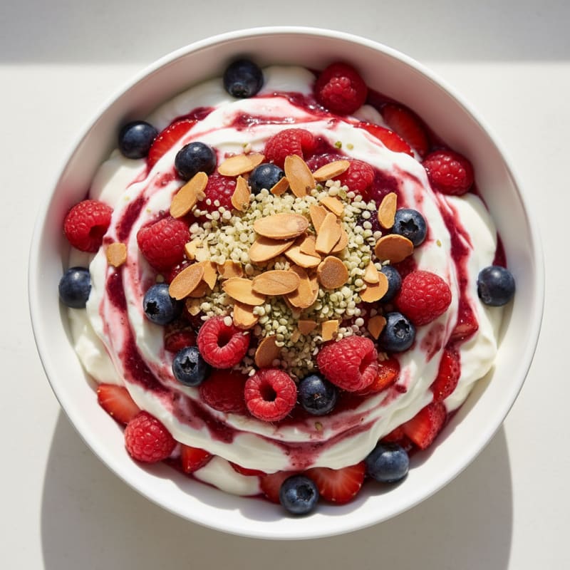 Greek Yogurt Protein Parfait with Mixed Berries and Almonds