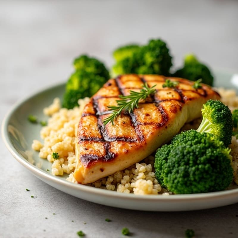 Grilled Chicken Breast with Quinoa and Roasted Broccoli
