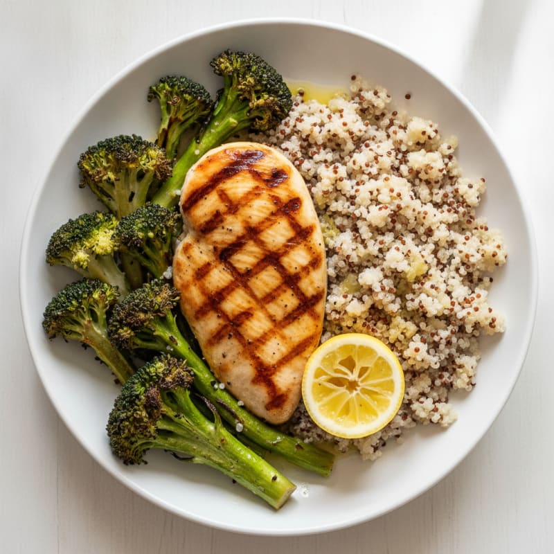 Grilled Chicken Breast with Quinoa and Roasted Broccoli