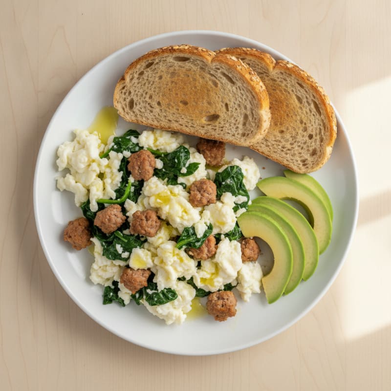 Egg White Scramble with Spinach and Turkey Sausage