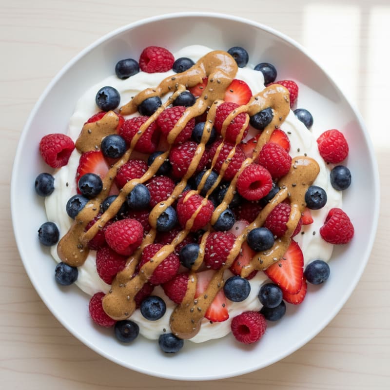 Greek Yogurt Protein Parfait with Mixed Berries and Almond Butter